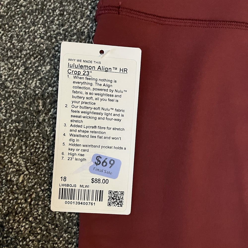 NWT Lululemon Women's Sz 18 Plus ALIGN High‎ Rise 23" Leggings Pants Mauve Pink - Picture 5 of 7